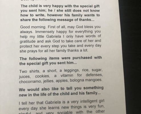 What a great Mother’s Day gift to get letters from our overseas children- Gabriela
